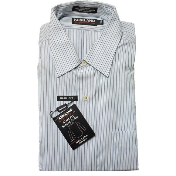 Kirkland Signature | Shirts | Kirkland Signature Mens Dress Shirt Slim Fit  Blue Stripe New With Tag | Poshmark